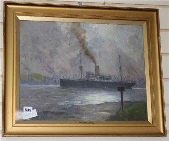 J.F. Atkinson, oil on canvas, Leaving Port, 1923, 37 x 47cm